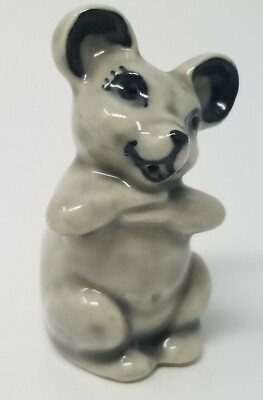 Figurine Mouse Gray Black Standing Grinning Jovial Vintage Small Ceramic Arts 