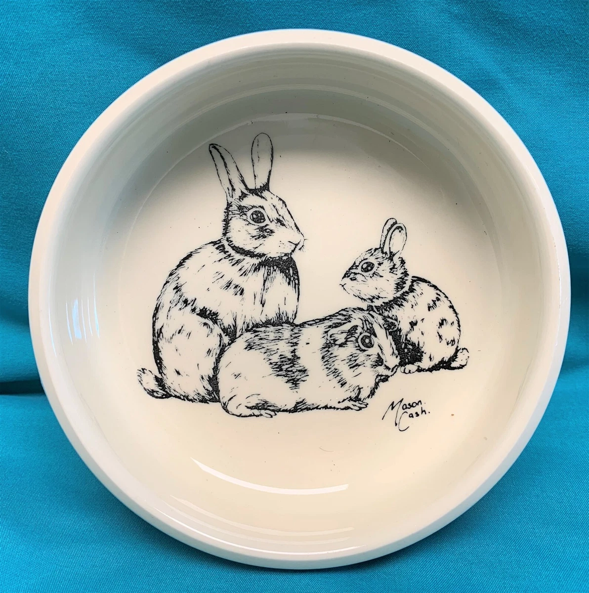 Vintage Mason Cash Signed Blue Ceramic Rabbit Bowl Dish England