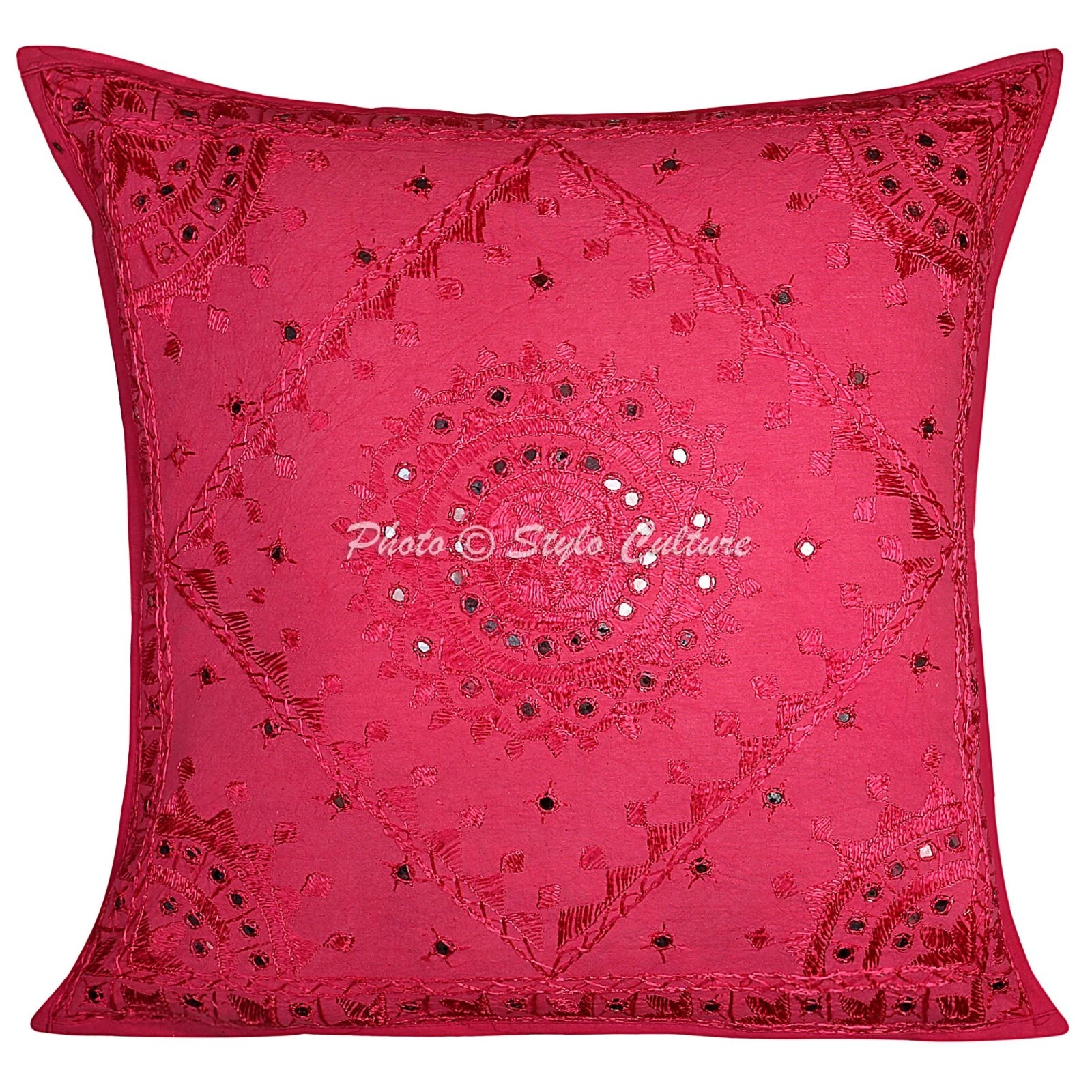 Home Decor Pillow Cover Embroidered Bohemian Boho Cushion Cover Throw 24 x 24 in
