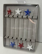 Pier 1 Americana July Patriotic Stars Swizzle Stick Set 6 Red, White, Blue NEW