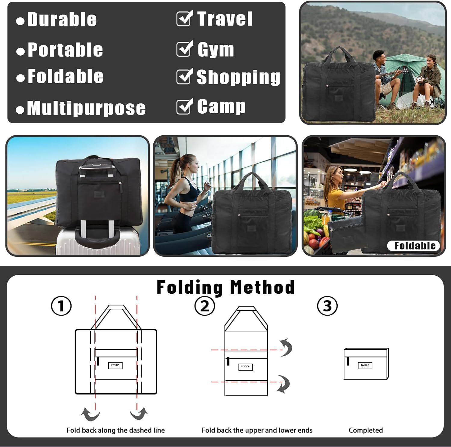 Travel Duffel Bag Lightweight Foldable Travel Bag for Women and Men Waterproof T