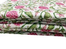 Indian Cotton Hand Block White Floral Dressmaking, Sewing Running Fabric 7 YD US