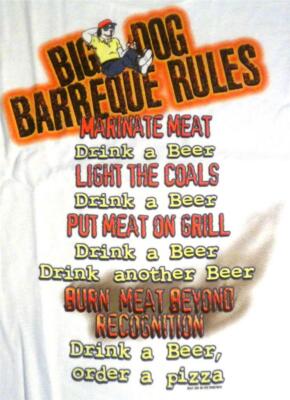 BBQ Barbeque Rules Drink Beer Order Pizza Big Dogs White Tee Shirt Large XL New