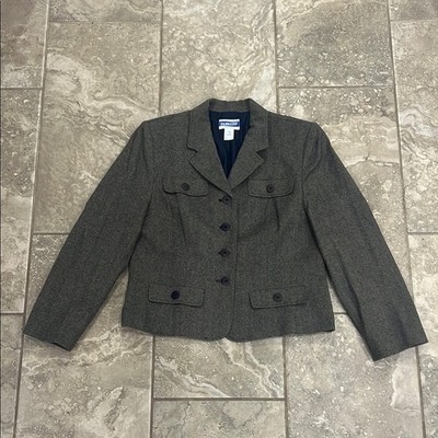 Vintage Pendleton Herringbone Wool Blazer Jacket Tan Black Size 14 Petite