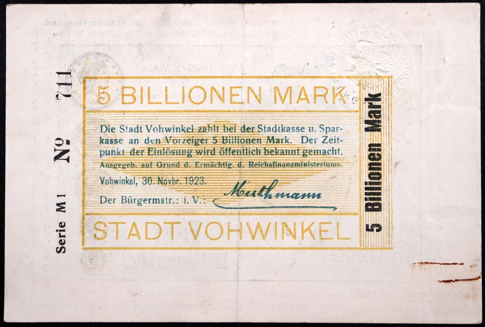 VOHWINKEL 1923 5 Trillion Mark "America, You Have it Better" USA Map, Gold Coins - Image 2 of 2