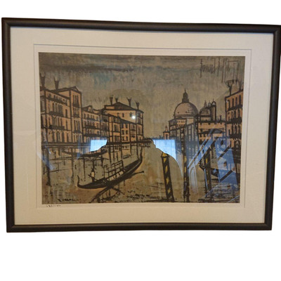 Bernard Buffet '' Venice '' Lithograph Print Autograph Size H 12 x W 15.6 in
