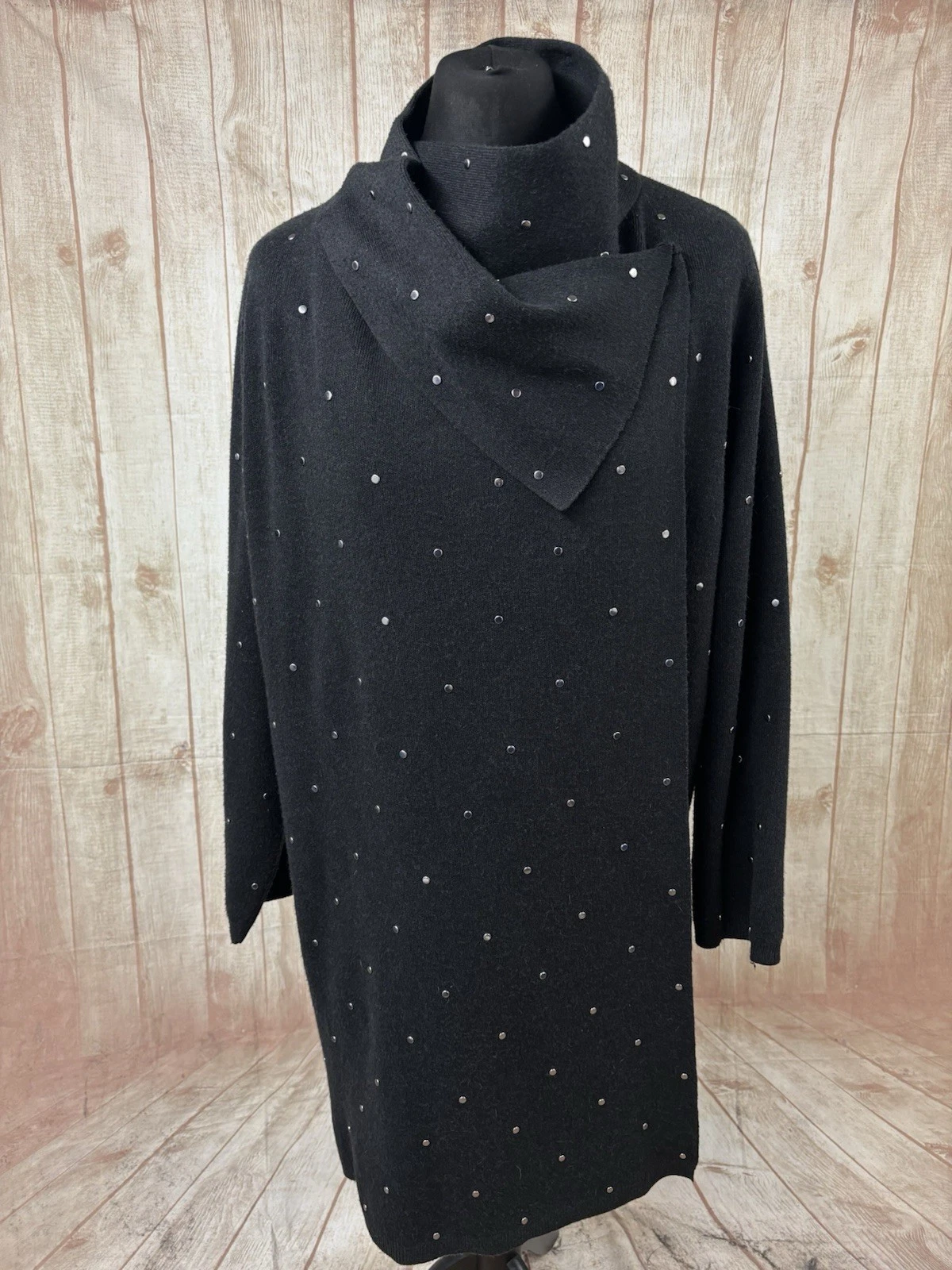Phase Eight Studio Grey Coatigan Poncho Cape Size 26 Wool Studded Cowl Knit