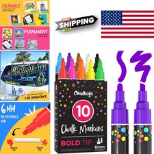 Liquid Chalk Markers 10 Pack 6mm Reversible Tip Non Toxic Washable Ink