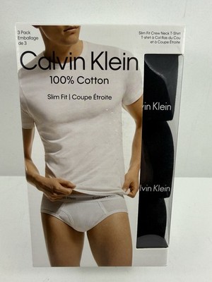 Calvin Klein Men's 3-Pack Cotton Crew-Neck Classic Slim T-Shirt Black Sz-XL