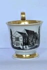 Meissen Porzellan Tasse Vedutentasse Schauspielhaus in Leipzig  1860 Schwarzlot