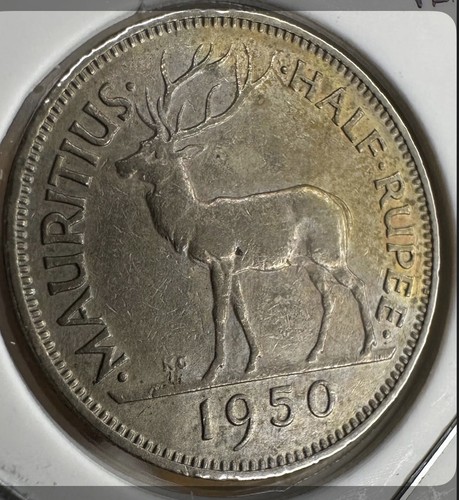 1950 Mauritius (Eng) 1/2 Rupee: AU/UNC Scarce date.