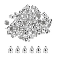 100-Pack Tassel Cord End Caps, 6.2mm ID Kumihimo End Tip Silver Tone 
