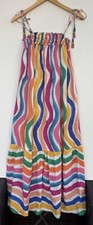 Farm Rio Maxi Dress XS Dancing Stripes Pink Yellow Trapeze Rainbow