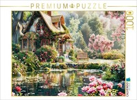 Calvendo Puzzle Cottage With Lush Rose Garden By The Pond | 1000 Pieces, Finishe
