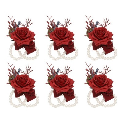 6 Stück Hochzeit Ball Handgelenk Kunstblumen Rot