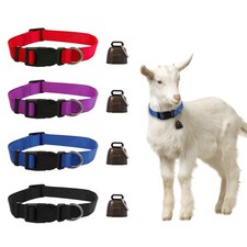 4 Pack Goat Collars with Bell Adjustable Nylon Collar and Grazing Copper Bell...