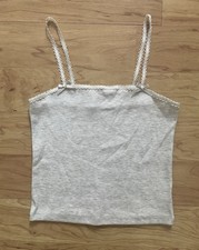 American Eagle AE Gray Lace Trim Ribbed Crop Cami Tank Top Size XS