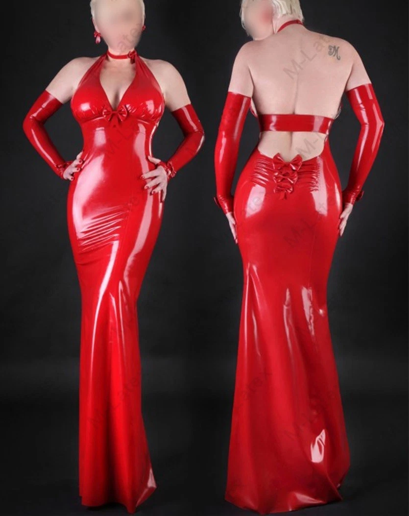 Latex Rubber Gummi Outfits Dress one piece choker gloves customized 0.4mm #580
