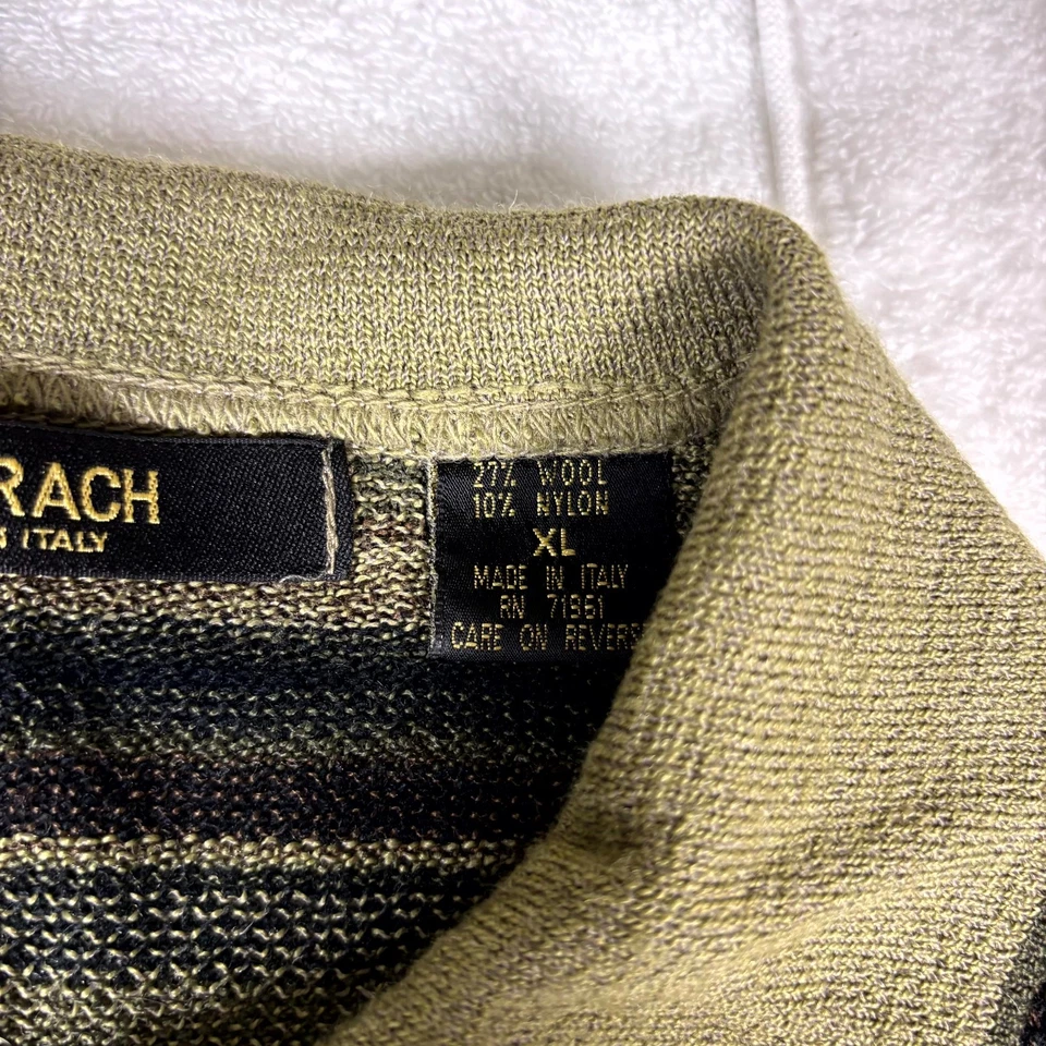 Suéter Polo Bachrach Vintage Hombres XL Verde Oliva Rayas Lana Tejido Manga Acanalada Foto 3 de 4