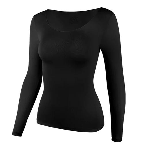 Ultradünnes Damen-T-Shirt Thermo Haut Basisschicht Oberteil Winter Langarm tailliert - Bild 12 von 15