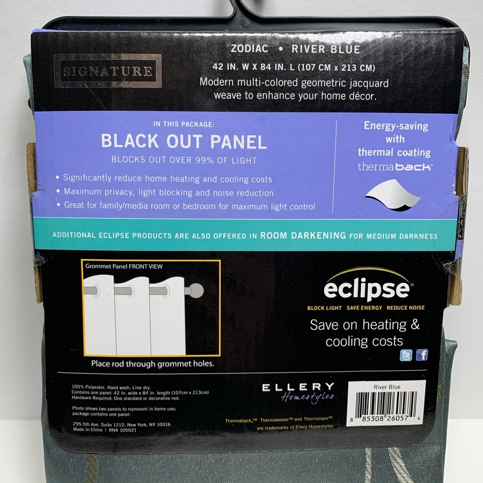 ECLIPSE Signature Grommet Blackout Panel Curtain 42” W X 84”L Zodiac River Blue - Image 4 of 4