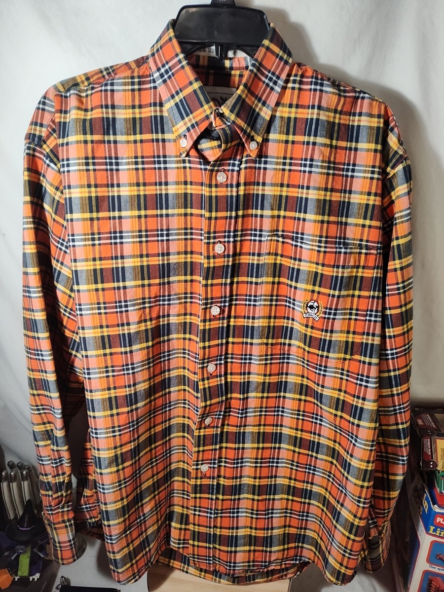 Cinch Mens Button Down Shirt Long Sleeve Medium Orange Yellow Blue
