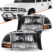 FOR 97-04 DODGE DAKOTA DURANGO BLACK HOUSING AMBER CORNER HEADLIGHT BUMPER LAMP
