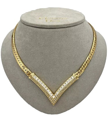 Wie Neu,Vintage DIOR Kristall Statement Vergoldete Kette/Choker/Schmuck+ Beutel