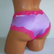 Victoria Secret Tease Smooth Cheeky Panty XL Lavander Purple Satin Pink Lace nwt