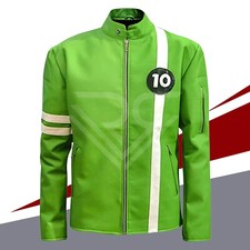 Ben's Ten Inspired Green Leather Jacket - Ryan Kelley Style Cosplay Costume Men