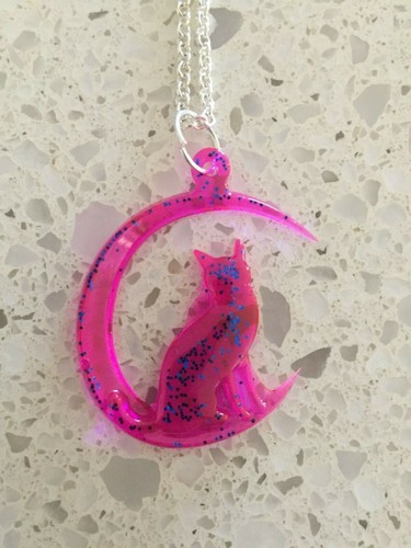 Cat Moon Resin Necklace Handmade - Picture 4 of 17
