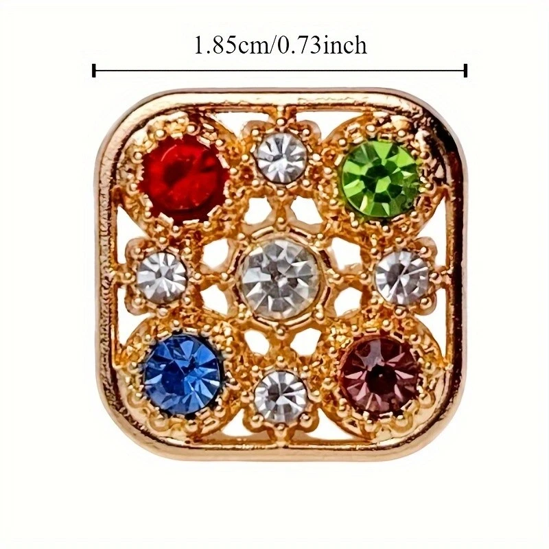 20pcs Square Crystal Rhinestone Buttons Metal for DIY Cloth Craft Sewing Retro - Image 3 of 4