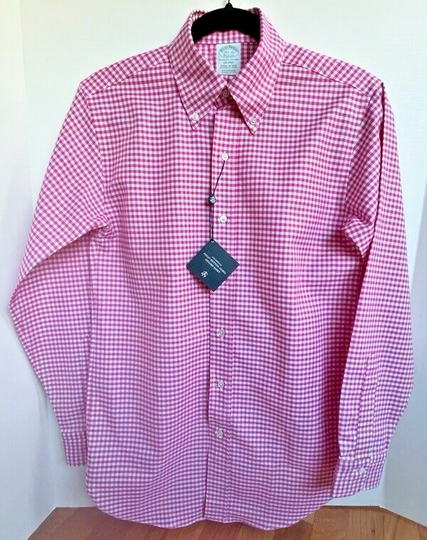 Brooks Brothers-14.5 32 Red Gingham Supima Cotton-Milano-Slim Fit-New/Tags-$140  | eBay
