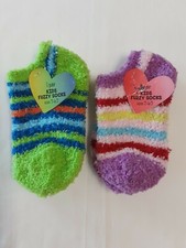 Lot X2 Kids No-Show Fuzzy Socks 1 Purple 1 Green Size 5-6.5 NEW WITH TAGS