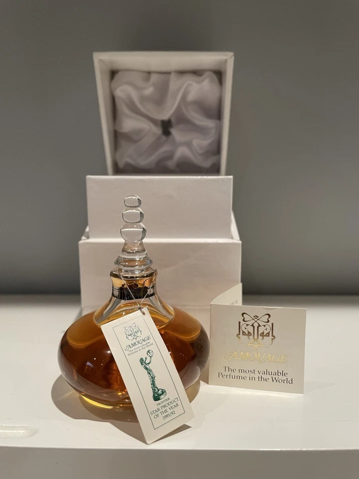 Perfume de mujer dorado Amouage frasco de cristal pulido a mano por Asprey of London 30 ml Foto 2 de 4