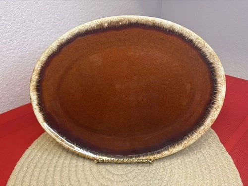 Vintage Hull Pottery Oval Dish/Platter 9x 12" Brown Drip Glaze U.S.A Oven Proof