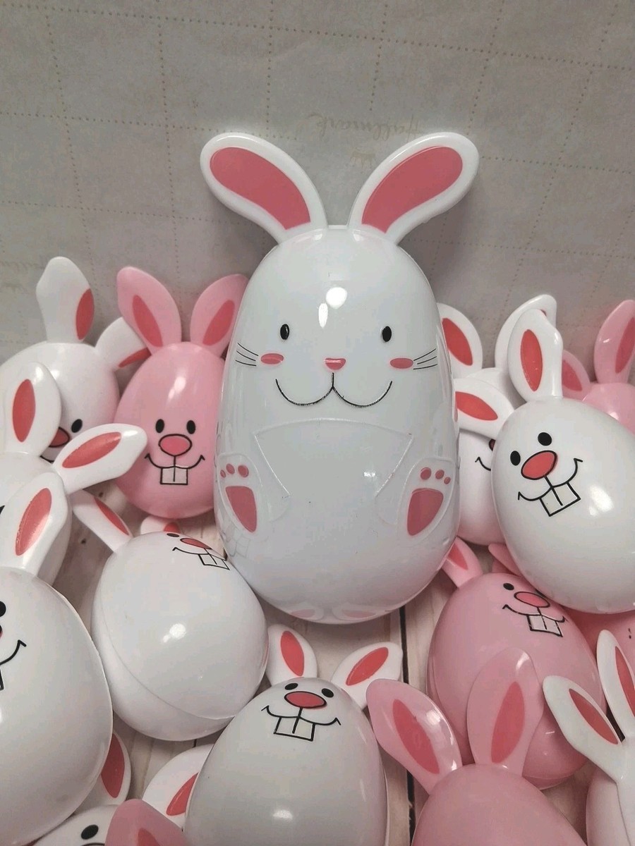 30 White/ Pink Bunny Shaped Plastic Easter Eggs Fillable w/ jumbo