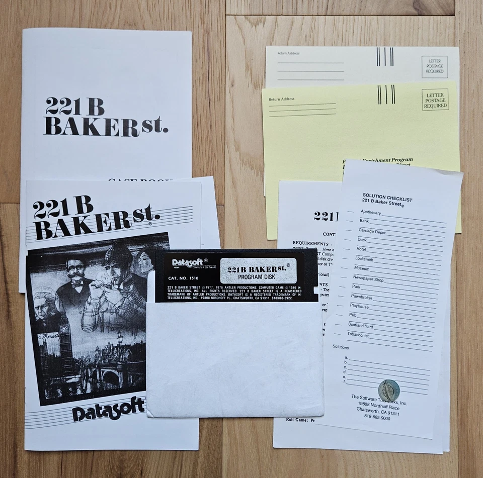221 B Baker St. (1986, Datasoft, Commodore 64 128 C64) Complete in Box - Image 4 of 4