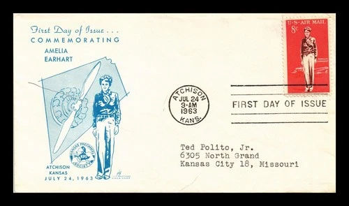 US COVER FIRST DAY OF ISSUE ETRICK COVER CACHET AMELIA EARHART AIR MAIL