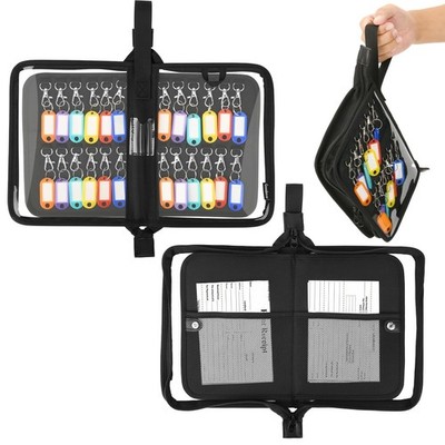Portable Zippered Key Organizer Handle Waterproof Binder 24 Hooks Tags Manager