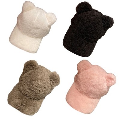 Harajuku Teen Plush Baseball Caps with Cute Bear Ear Decor Leisure Duckbill Caps