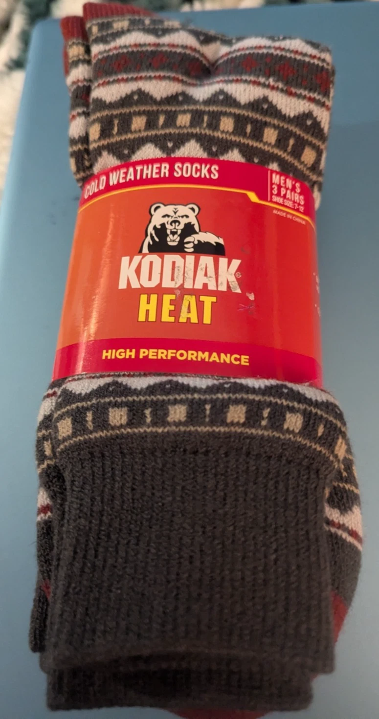 Kodiak Heat cold weather socks men 3 pairs 7/12 multicolor NWT