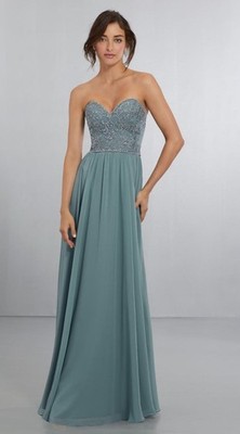 Mori Lee Bridesmaid, Formal Dress, size 10, Color  Deep Sea NEW Chiffon 21568