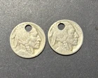 2 Buffalo Nickels Holed  2 Coins WELL WORN FOR NECKLACE