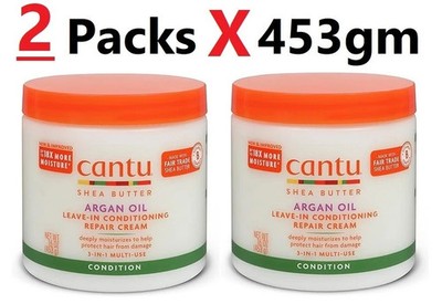 Cantu Shea Butter Argan Oil Leave-In Conditioning Repair Cream ( 2 Packs X 453g)
