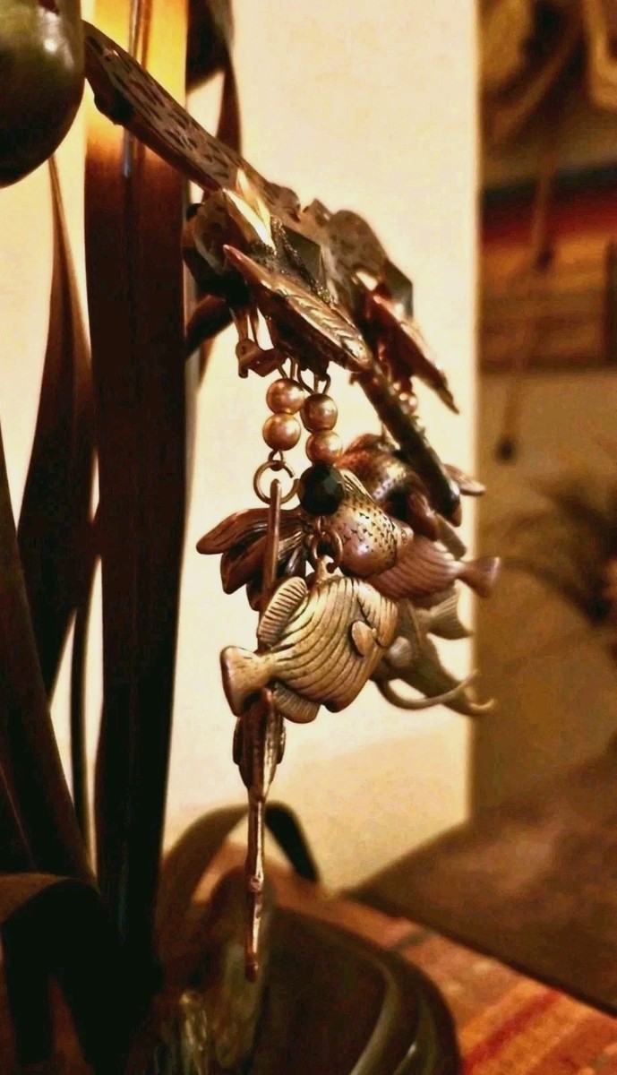 Vintage 80's OOAK Artisan Bold Hand Crafted Dramatic Oversized Fish Earrings