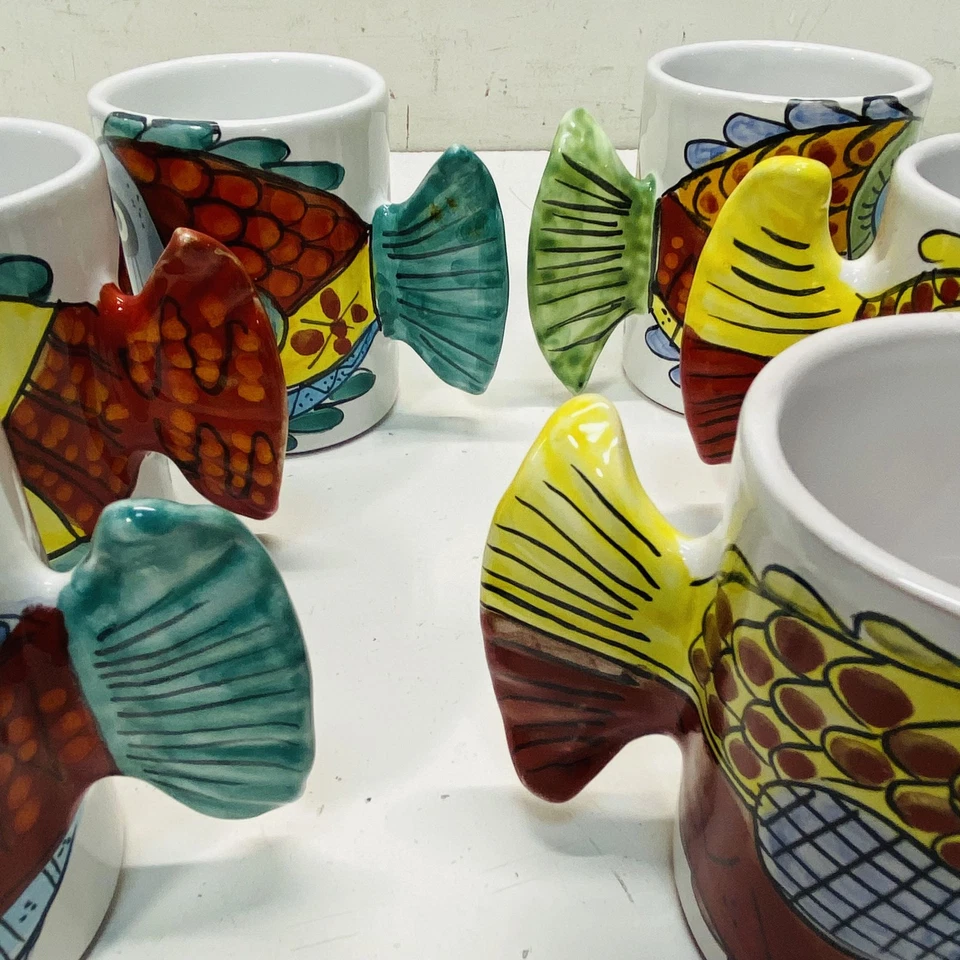 Керамические рыбные кофейные кружки Cer Desuir. Набор из 6 предметов. Итальянская керамика - глиняная посуда - Изображение 3 из 4