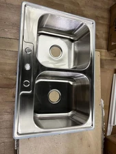 33x22 Drop In Topmount Double Bowl Kitchen Sink 18 Gauge Stainless Steel Sink