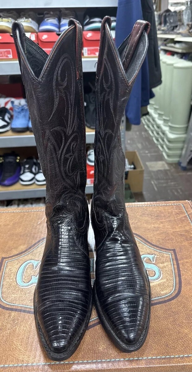 Dan Post Black Teju Lizard & Leather Upper Cowboy Boots 14045 Sz7