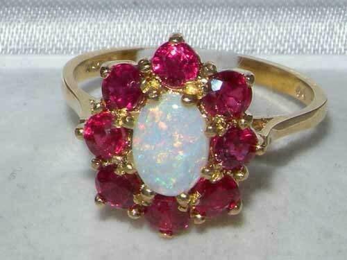 4Ct Simulated Opal & Ruby Flower Engagement Ring 14K Yellow Gold Plated Silver
